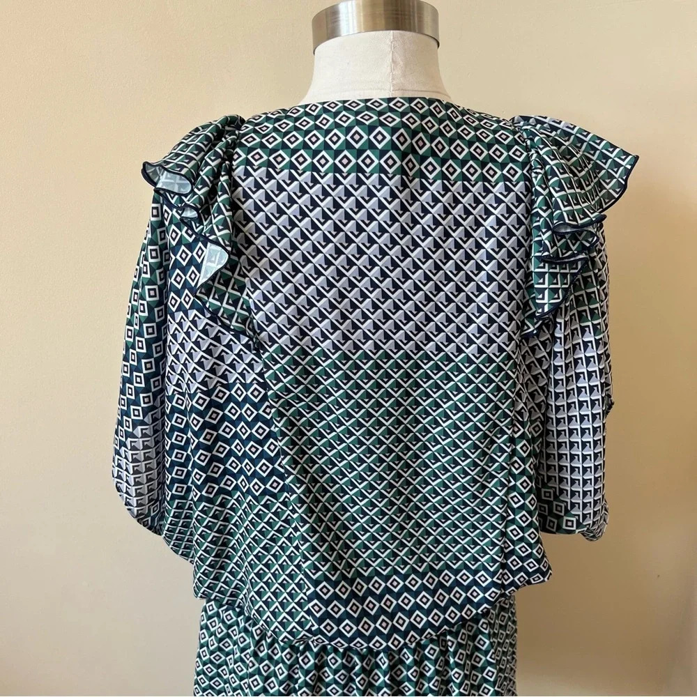 Parker Luisa Mixed Patterned Flutter Ruffle Sleev… - image 8